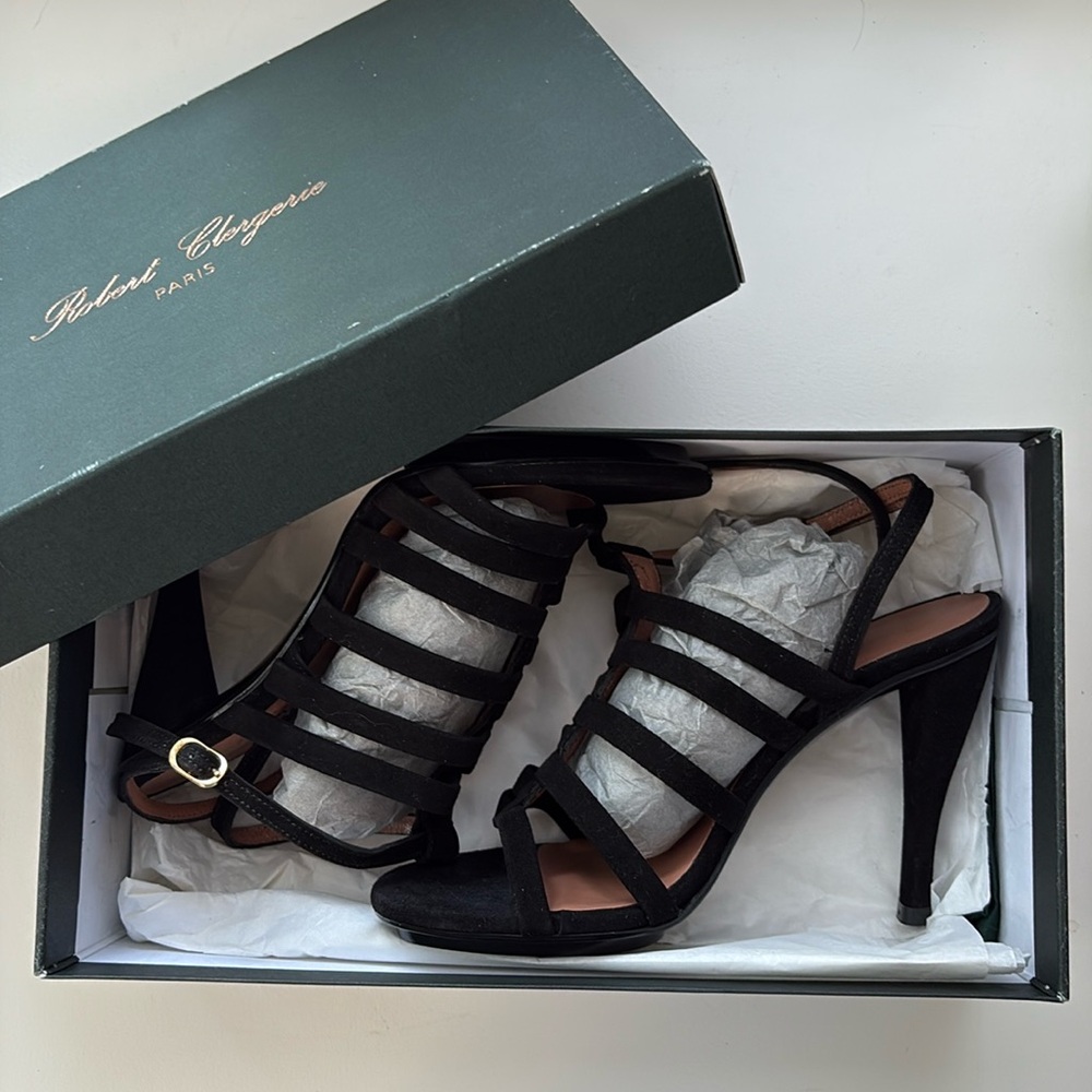 NEW Robert Clergerie PARIS, Josep Black Strappy Heels, Size 6